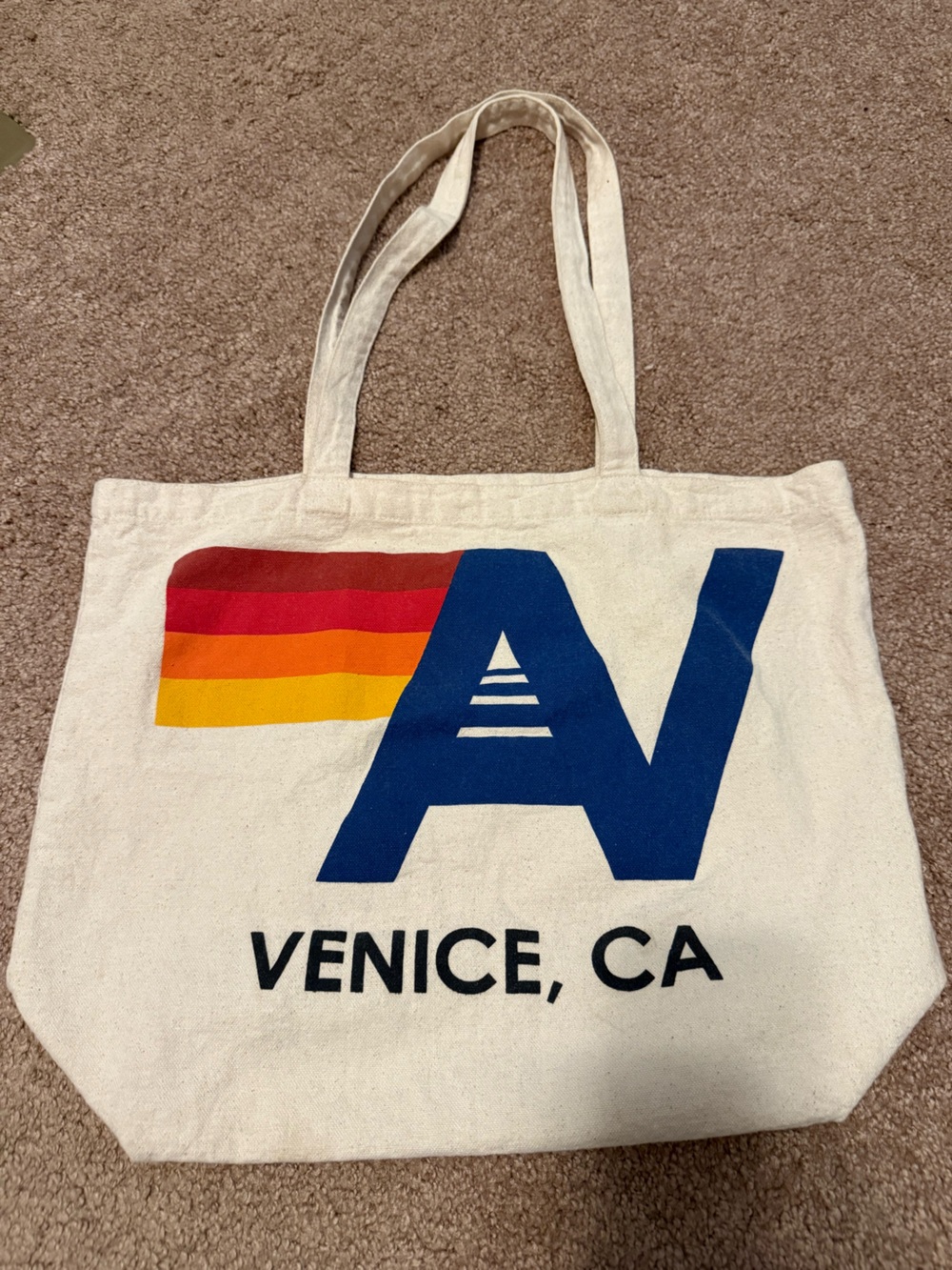 Venice, CA Canvas Tote Bag in Cream with Blue and Multicolor Accent